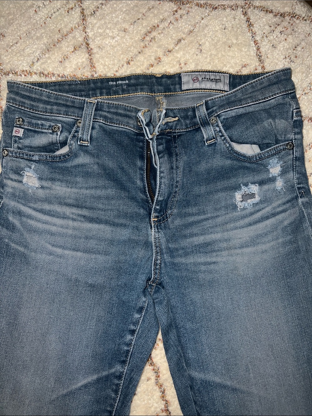 Ag Adriano Goldschmied Women's Straight Leg Distressed Blue Jeans